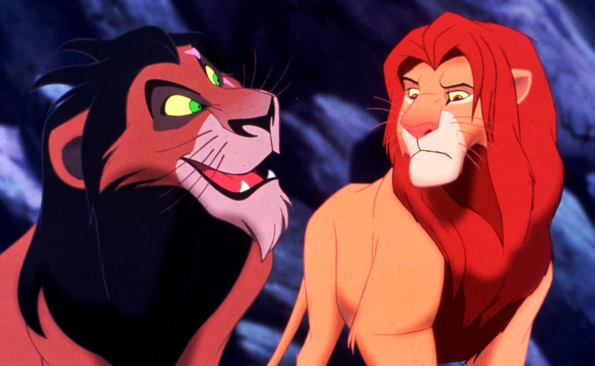 Scar and Simba in the 1994 movie "The Lion King."