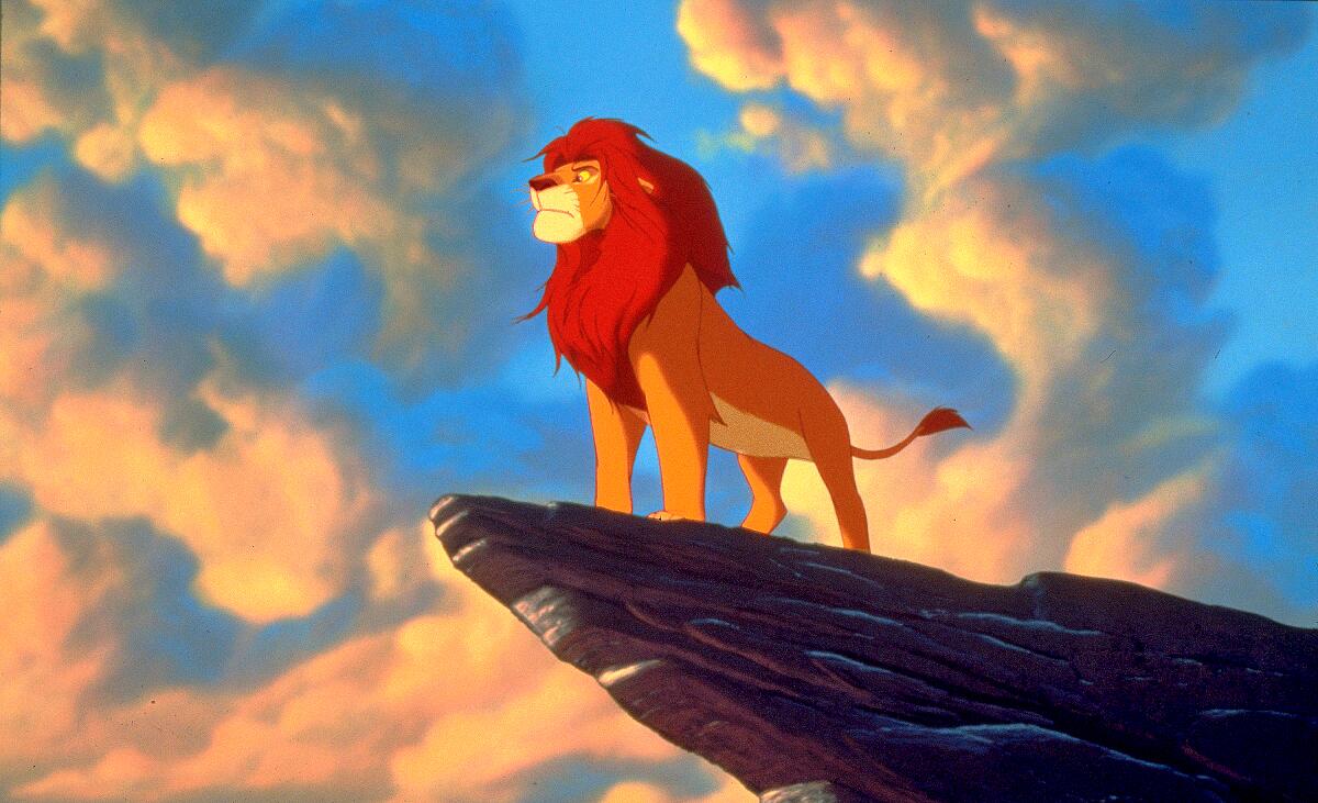 Simba standing on Pride Rock in the 1994 movie "The Lion King."