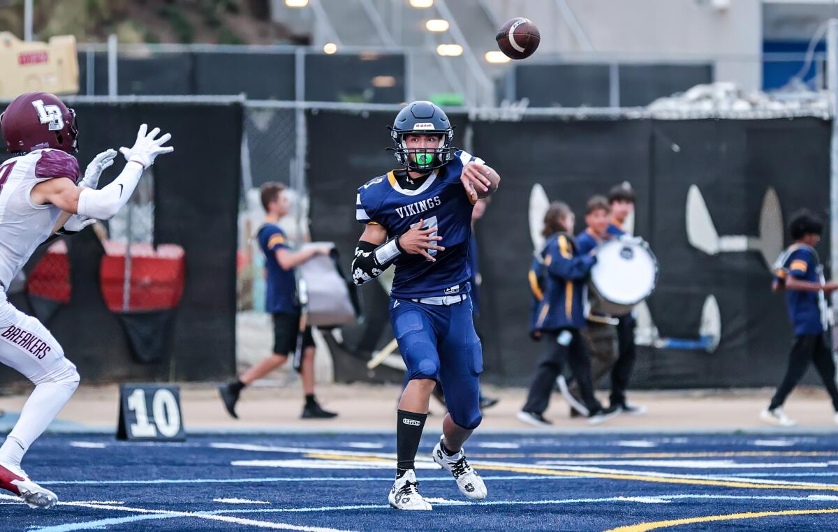 Quarter Wyatt Brown of Santa Monica throwing against Laguna Beach.