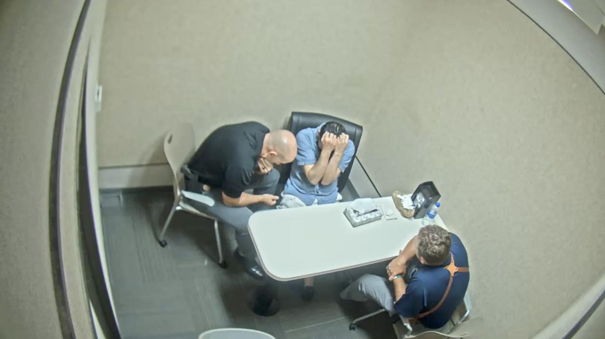 Surveillance camera image from 2018, when Fontana police interrogated Thomas Perez Jr. for 17 hours.