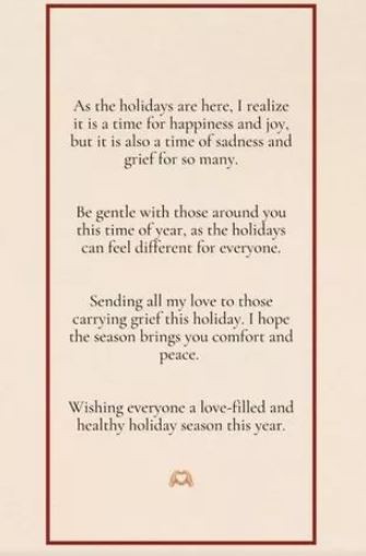 She took to Instagram to share the message as she wished her followers a 'healthy holiday season'