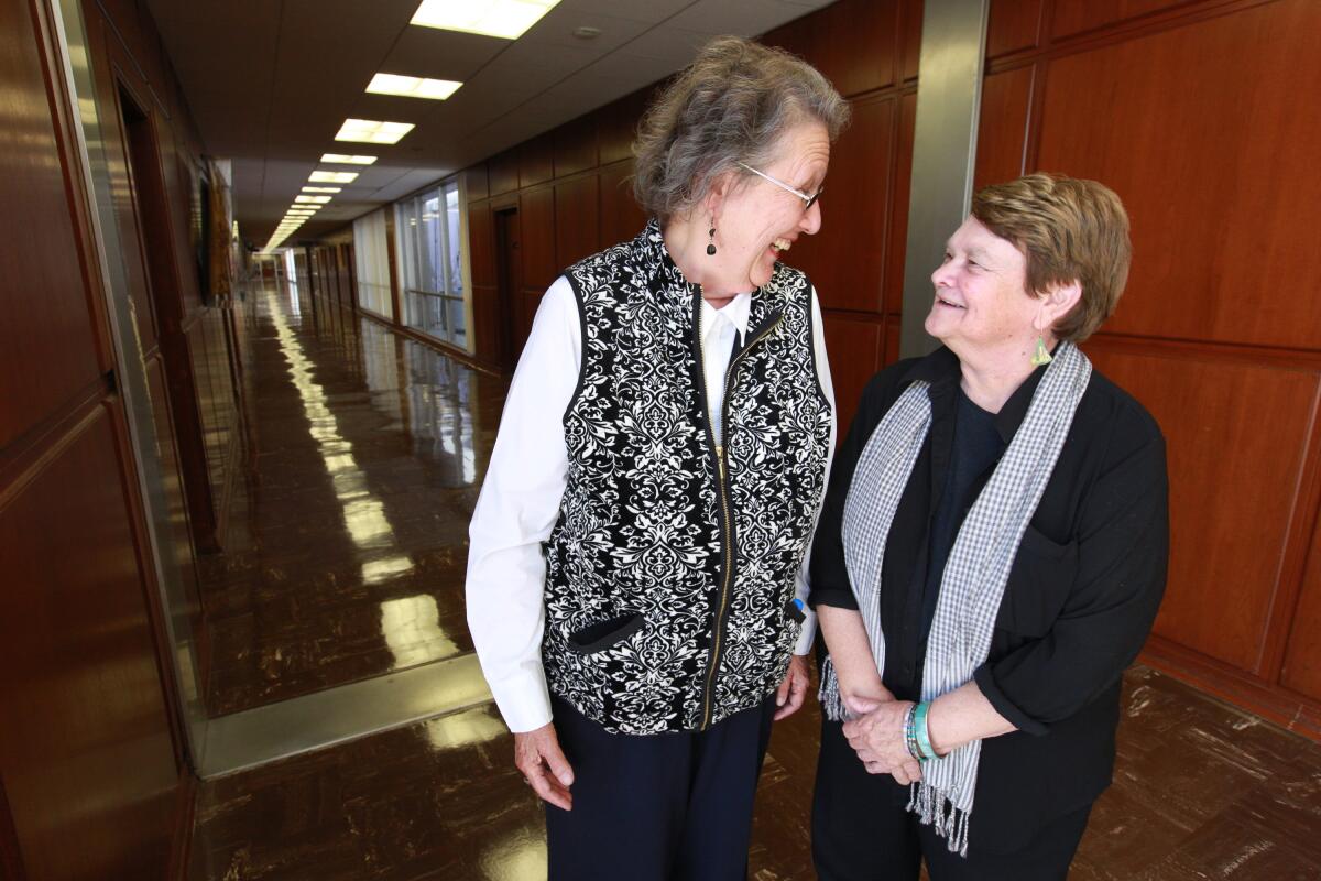 July 2016 photo of then L.A. County Supervisor Sheila Kuehl, left, with Jackie Goldberg.