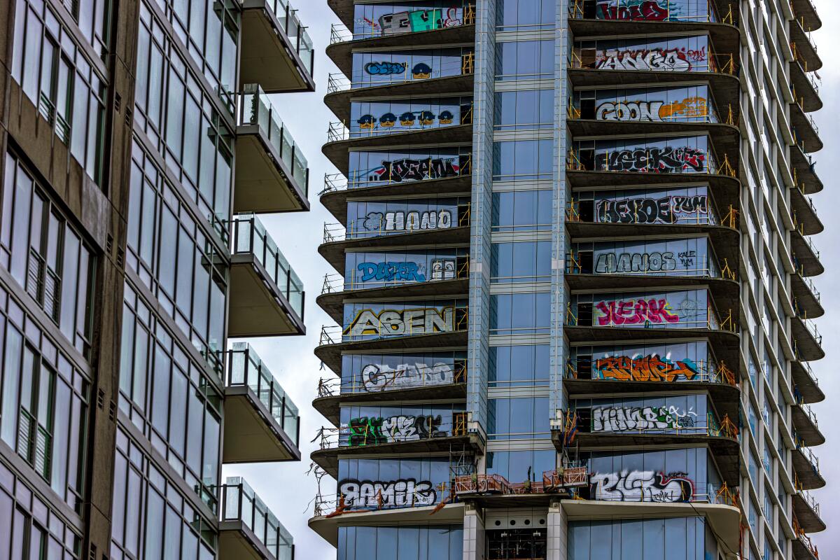 Graffiti towers in downtown L.A.