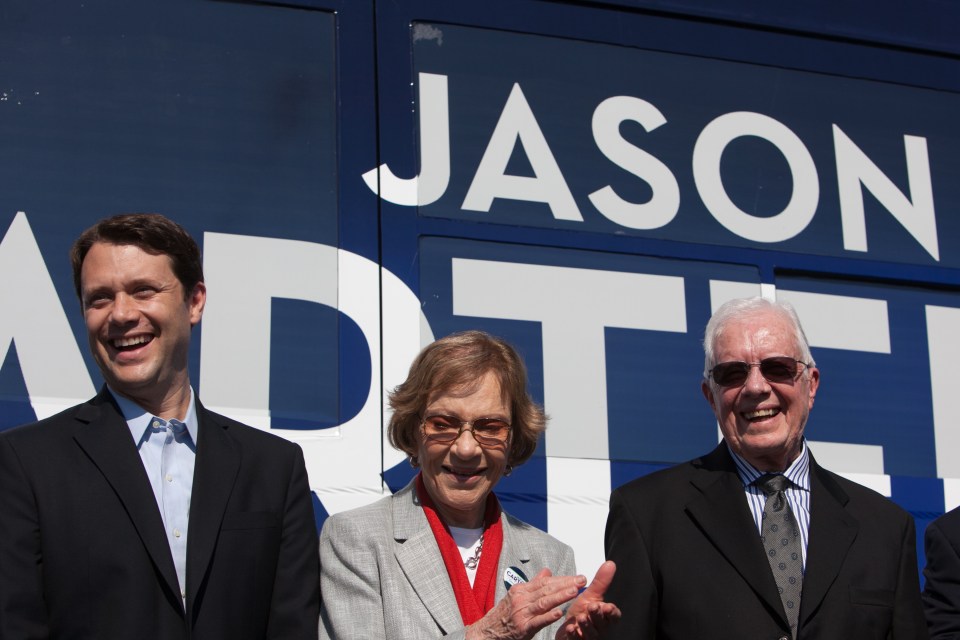 Georgia Democratic gubernatorial candidate and State Sen. Jason Carter campaigning with his grandparents in 2014