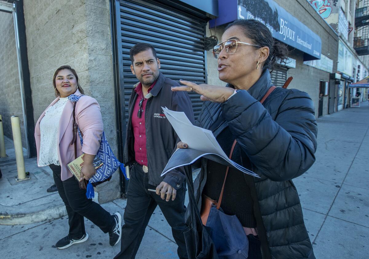 UCLA professor Kelly Lytle Hernandez giving a tour