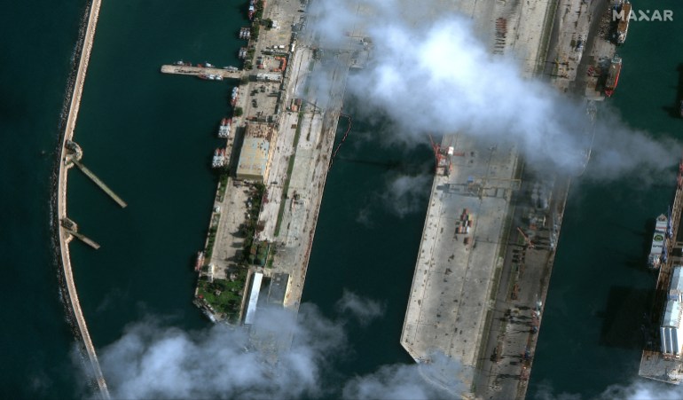 A satellite image shows an overview of the Russian naval base in Tartus, Syria, December 13, 2024. Maxar Technologies/Handout via REUTERS THIS IMAGE HAS BEEN SUPPLIED BY A THIRD PARTY. NO RESALES. NO ARCHIVES. MUST NOT OBSCURE LOGO. MANDATORY CREDIT