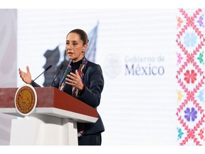 Claudia Sheinbaum, Mexico's president, speaks during a news conference at the National Palace in Mexico City, Mexico, on Thursday, Dec. 5, 2024.