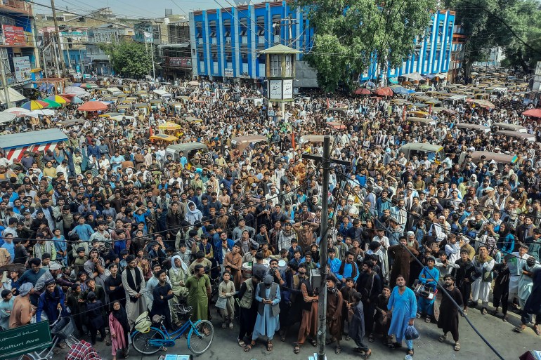 Afghan fans gather to watch the ICC T20 Cricket World Cup 2024 super eight match between Afghanistan and Bangladesh