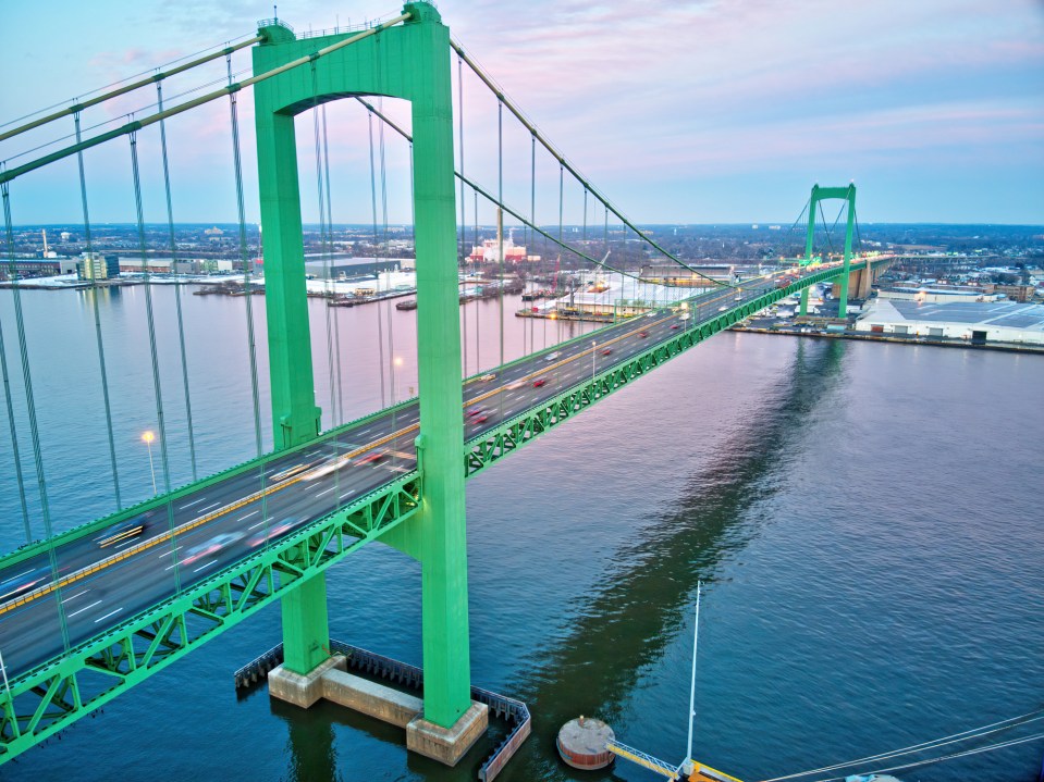 Aerial View of Walt Whitman Bridge over the Delaware river