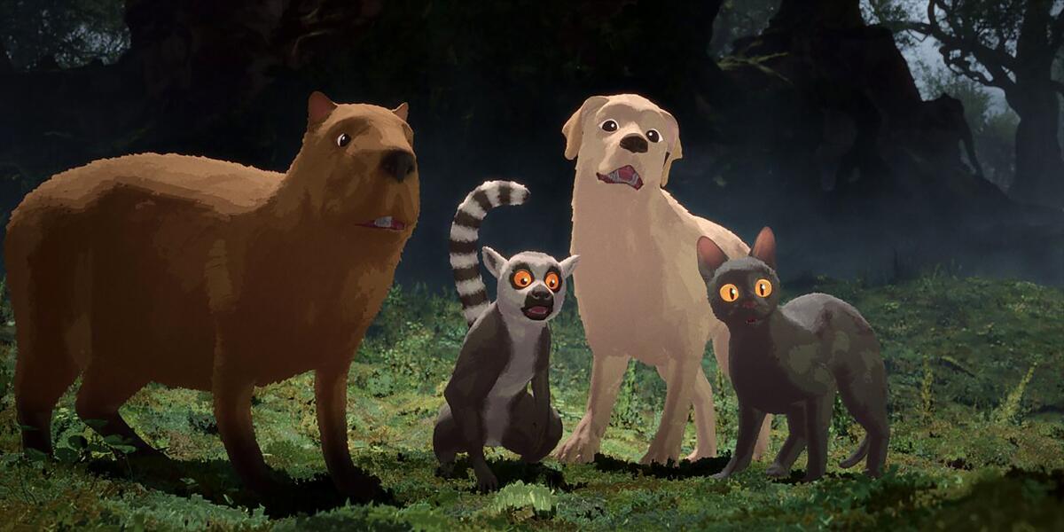 A capybara, a lemur, a dog and a cat in the animated "Flow."