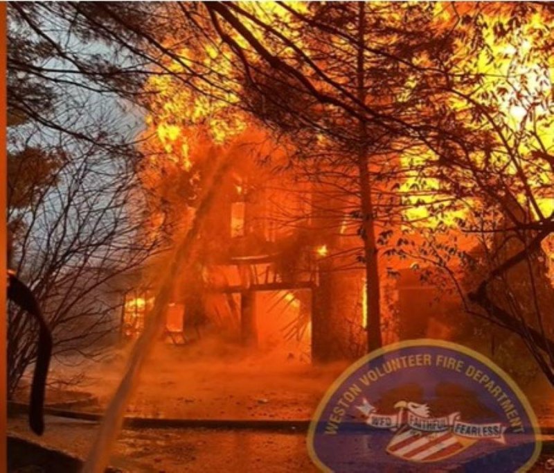 Fire leveled a $3-million Connecticut mansion Thursday after residents tried to fry a turkey in the garage. Photo courtesy of Weston Volunteer Fire Department.