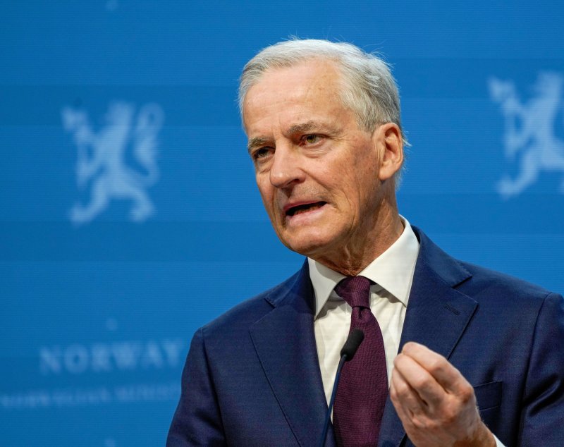 Norway's Prime Minister Jonas Gahr Store speaks at a press conference on May 28, 2024, in Oslo, Norway, on May 22, 2024. He said Norway is pausing plans to mine in the Arctic on Monday. File Photo by Erik Flaaris Johansen/EPA-EFE