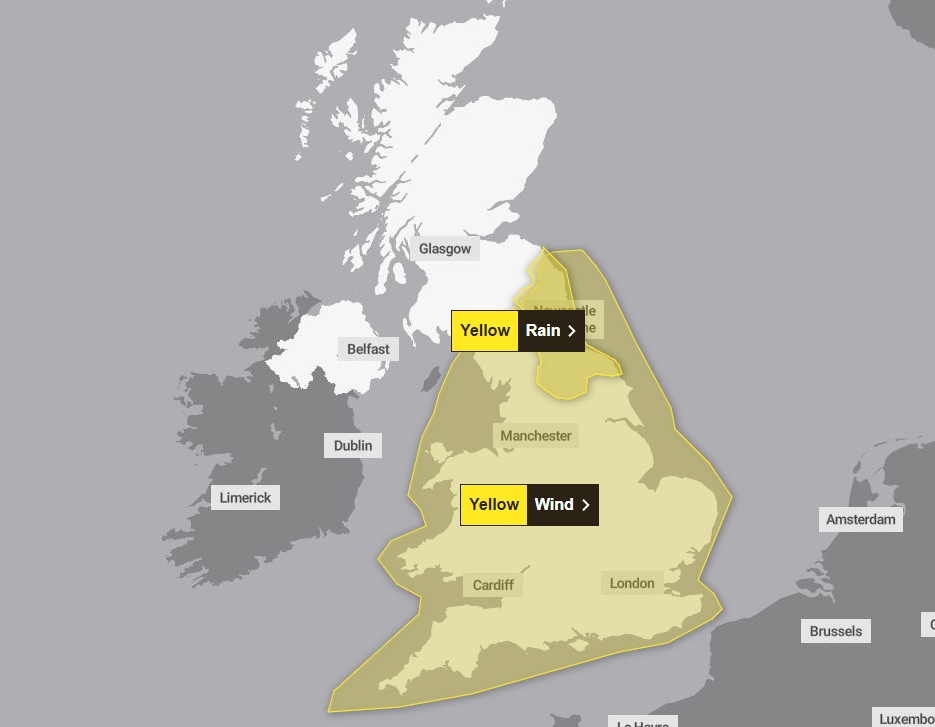 The storm will push across England and Wales today