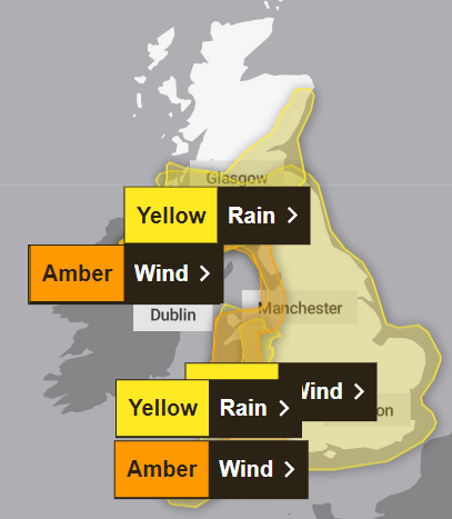 There are two amber weather warnings on Saturday