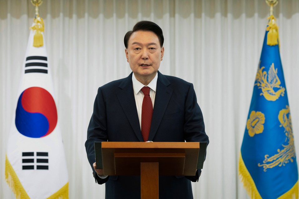 President Yoon Suk Yeol speaking at the presidential residence in Seoul, South Korea