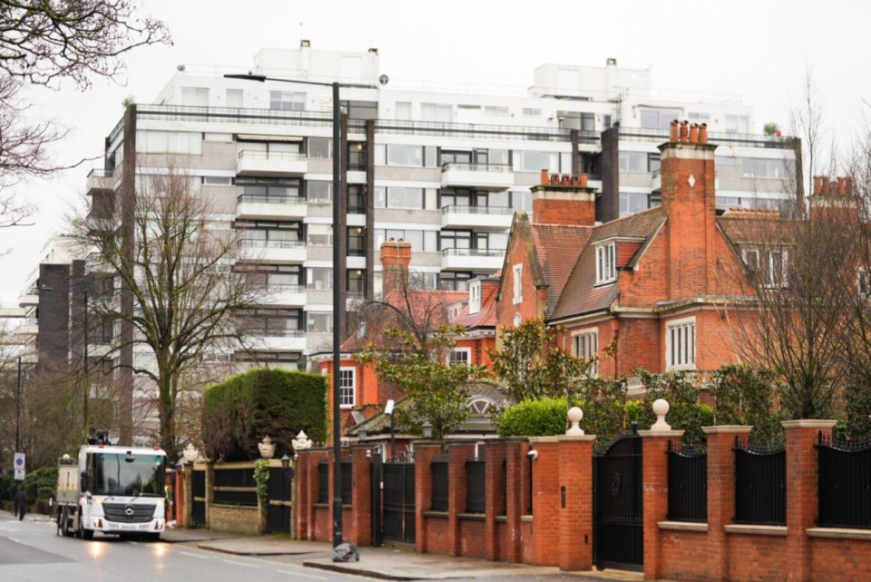 Mansion house with block of flats behind on Avenue Road NW8