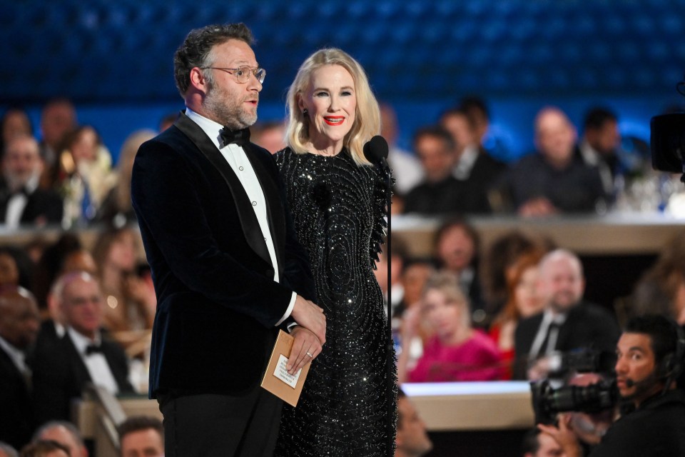 Seth Rogen and Catherine O’Hara present at the 82nd Annual Golden Globes