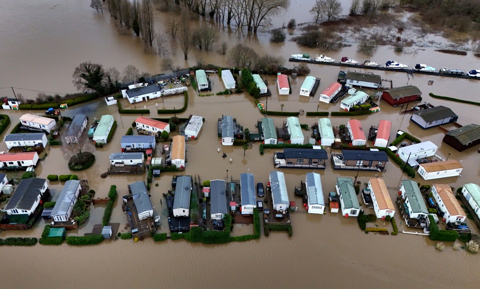 A view of flood waters around the Little Venice caravan park in Yalding, Kent