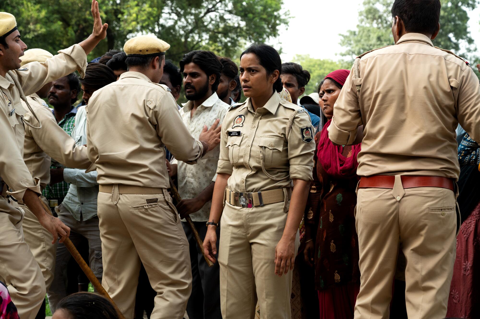 Police in India confront a crowd in "Santosh."