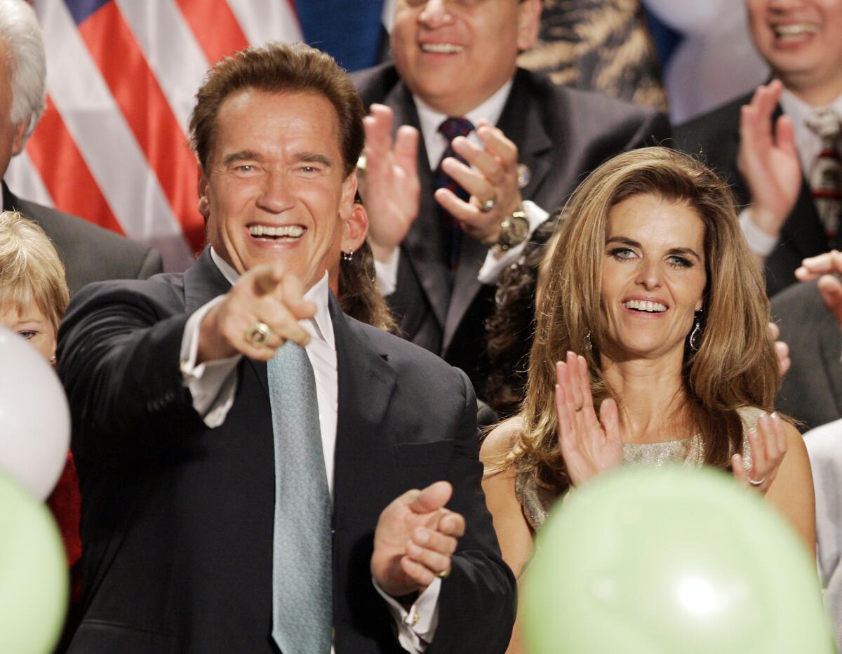 Then-California Gov. Arnold Schwarzenegger and his then-wife, Maria Shriver, celebrating his reelection in 2006