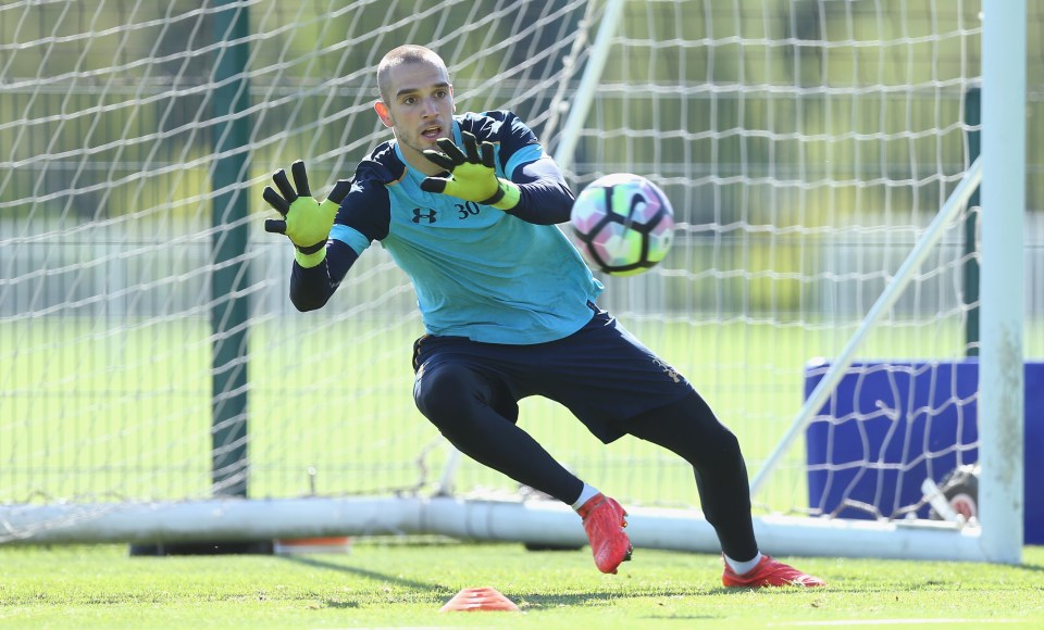 Pau Lopez of Tottenham Hotspur during a training session.