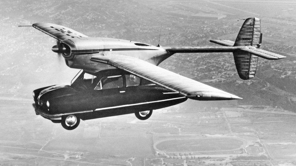 A ConVairCar, Model 118 flying car in flight.