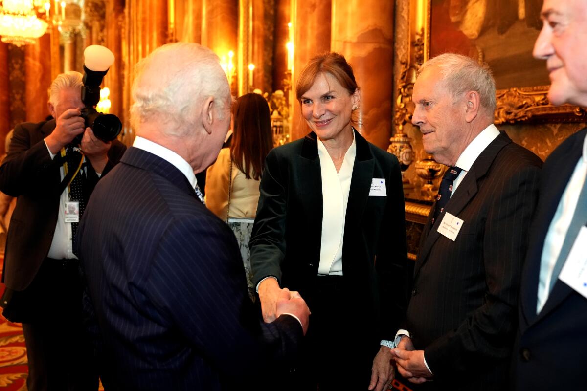 "Fake or Fortune?" presenter Fiona Bruce with King Charles III at Buckingham Palace last year.