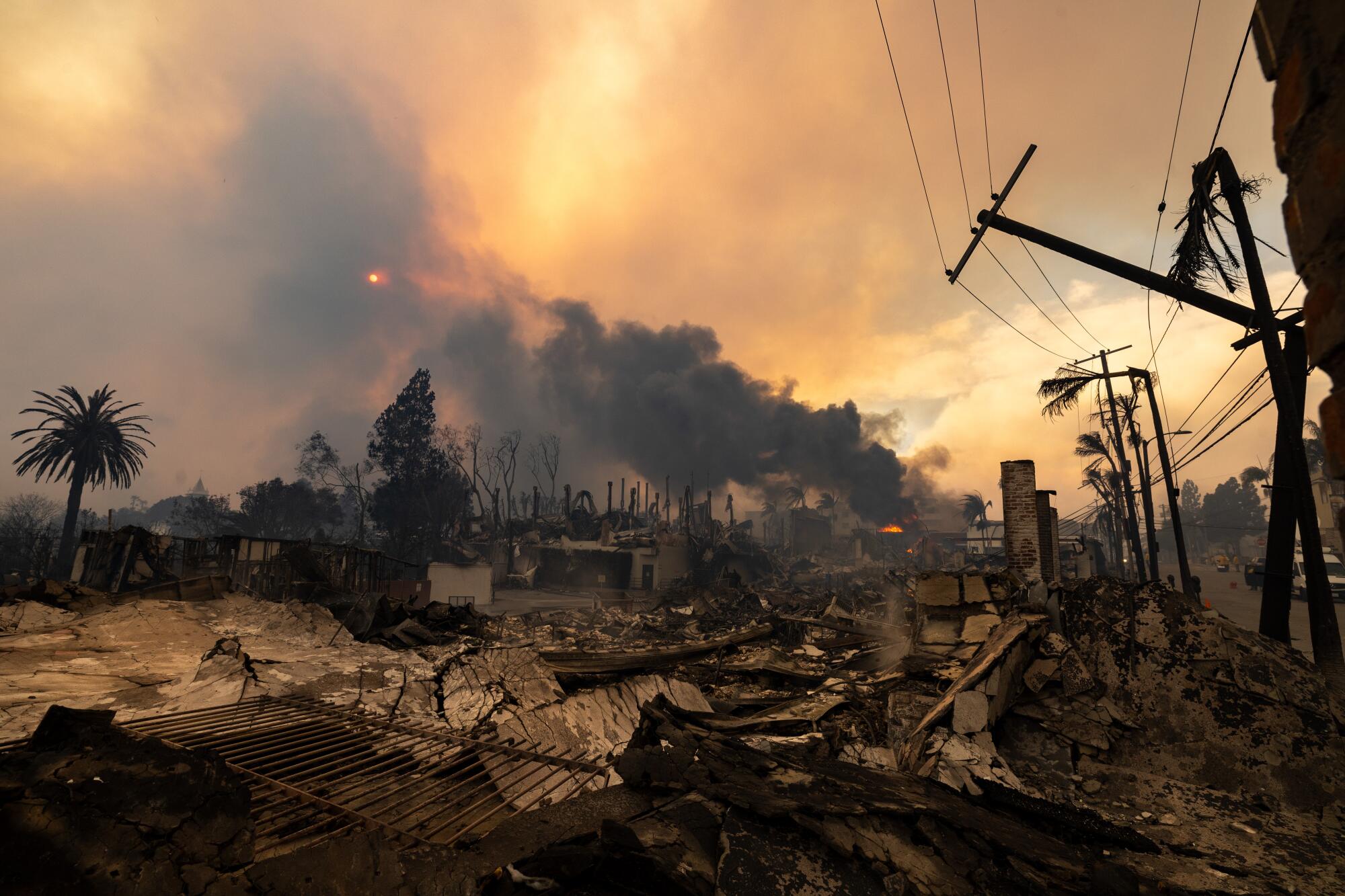 Buildings in Palisades Village were devastated by the Palisades fire.