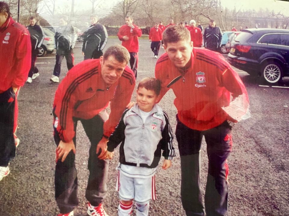 Jamie Carragher, Connor O'Brien, and Steven Gerrard.