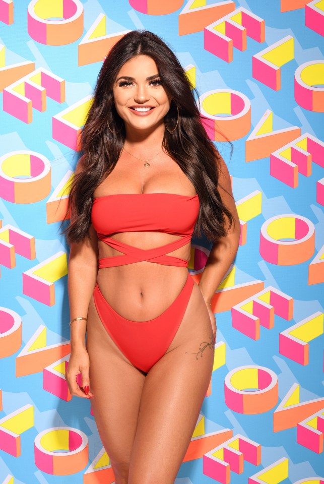 India Reynolds in a red swimsuit, Love Island Series 5 promotional image.