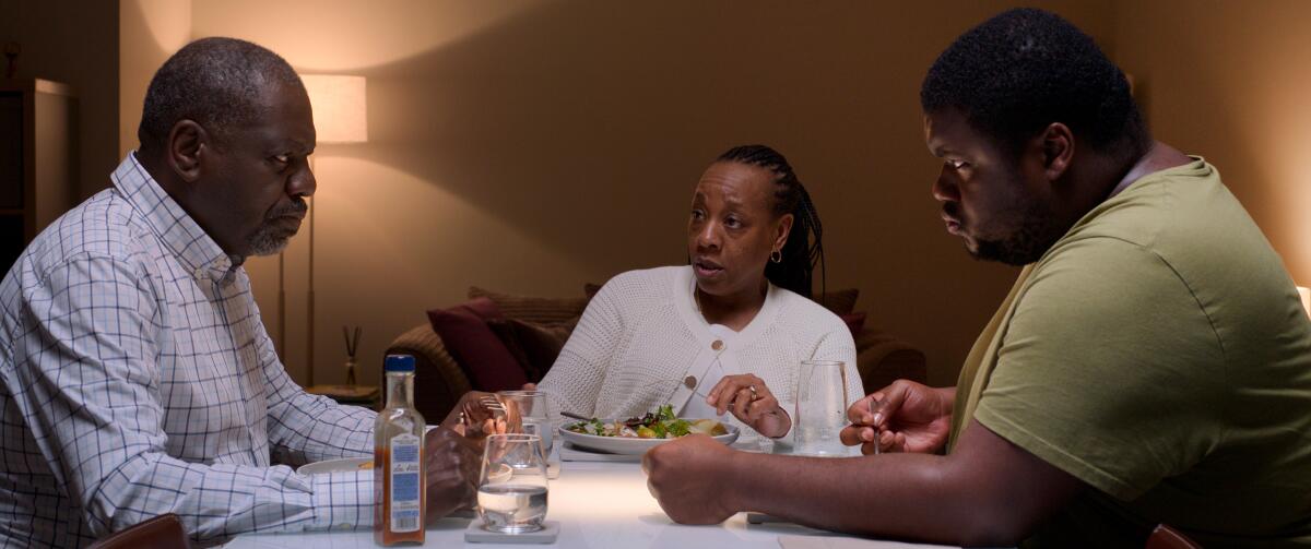 A family has a tense dinner together.