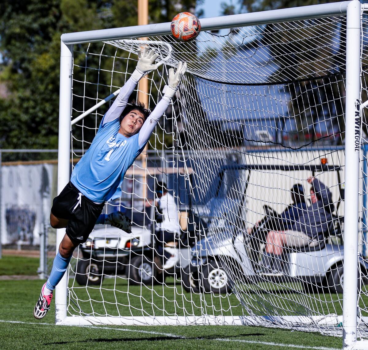 El Camino Real's Rey Lara is unable to stop game-winning goal from Birmingham's Steven Ramos.