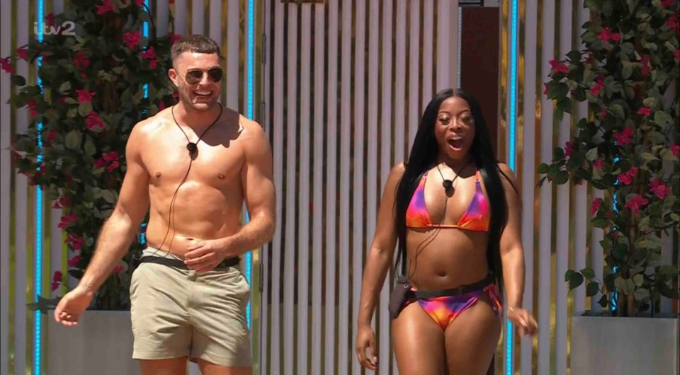 Catherine Agbaje and Curtis Pritchard arriving at the Love Island villa.