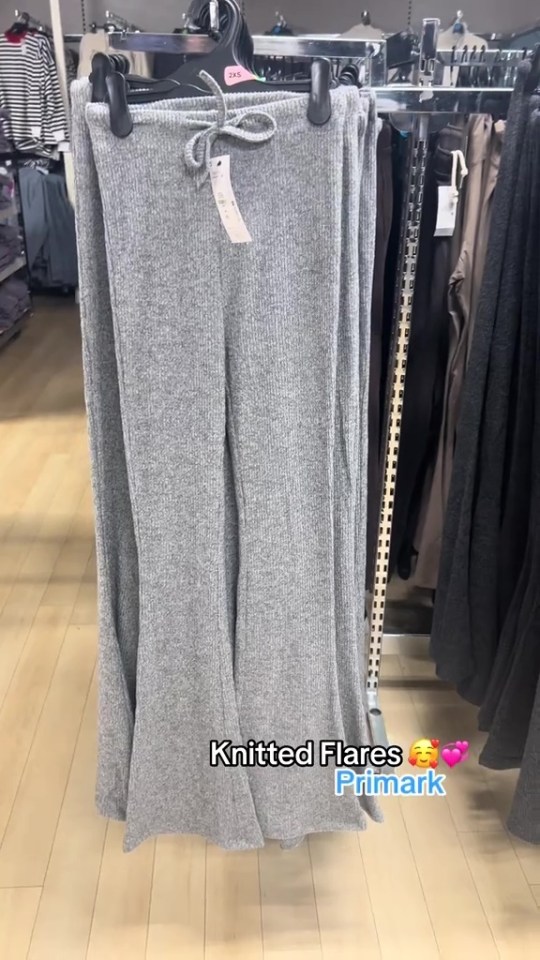 Grey knitted flare trousers from Primark.