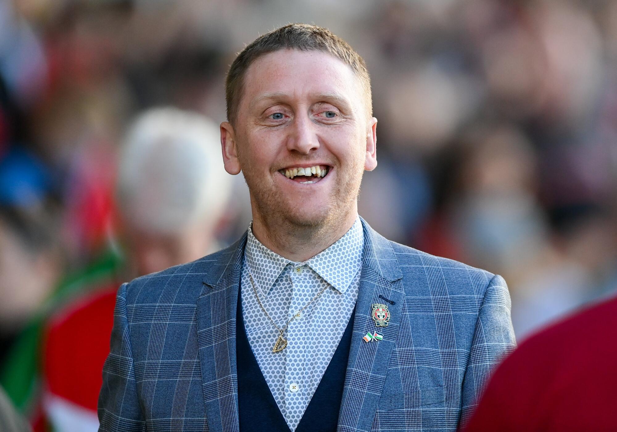 Daniel Lambert, chief operating officer of Bohemian FC, is all smiles during the international solidarity match vs. Palestine