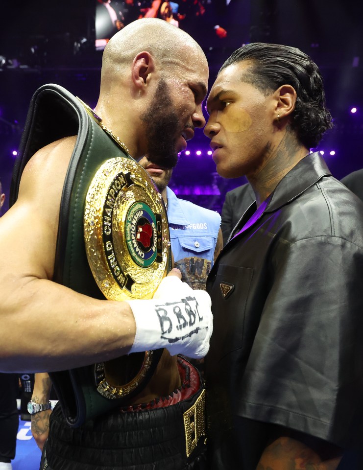 Chris Eubank Jr. and Conor Benn face off after a boxing match.