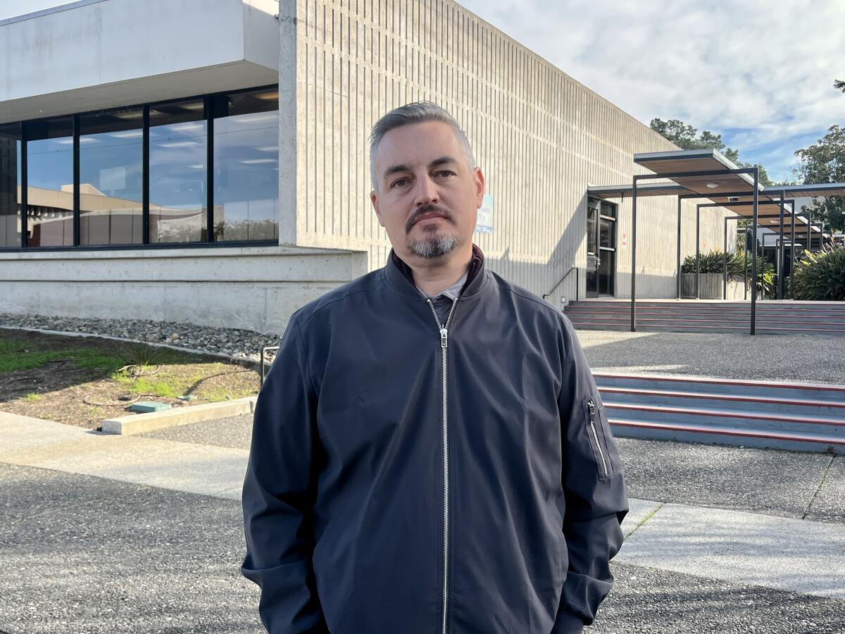 City Councilman Jeff Okrepkie stands in front of Santa Rosa City Hall