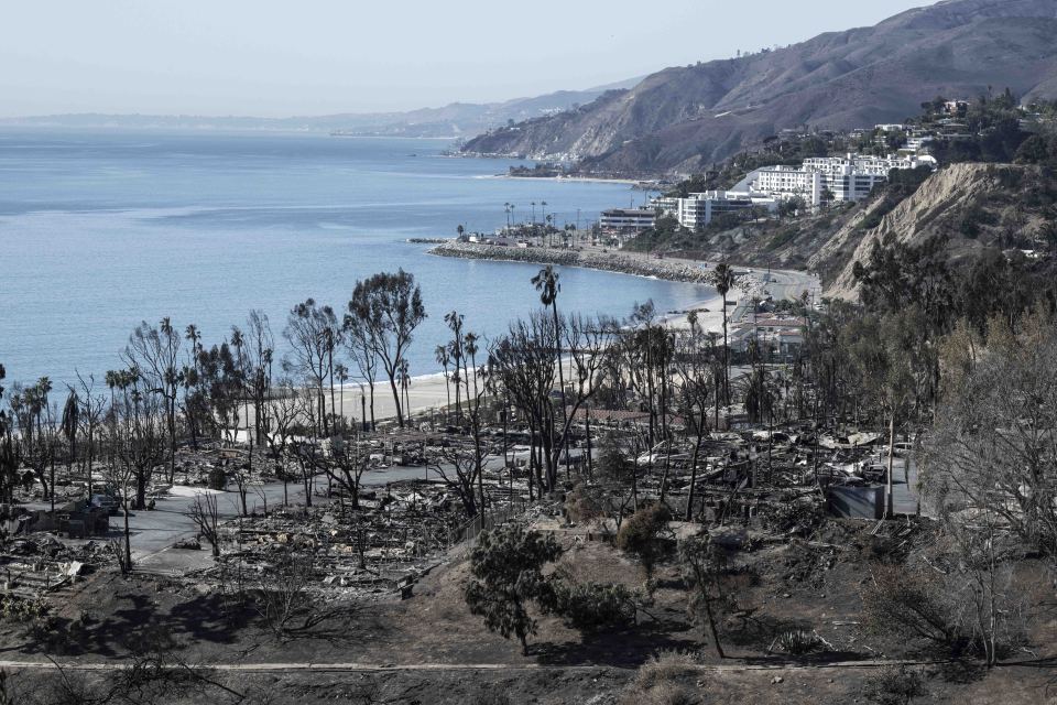 Burned-out mobile home park near the ocean.