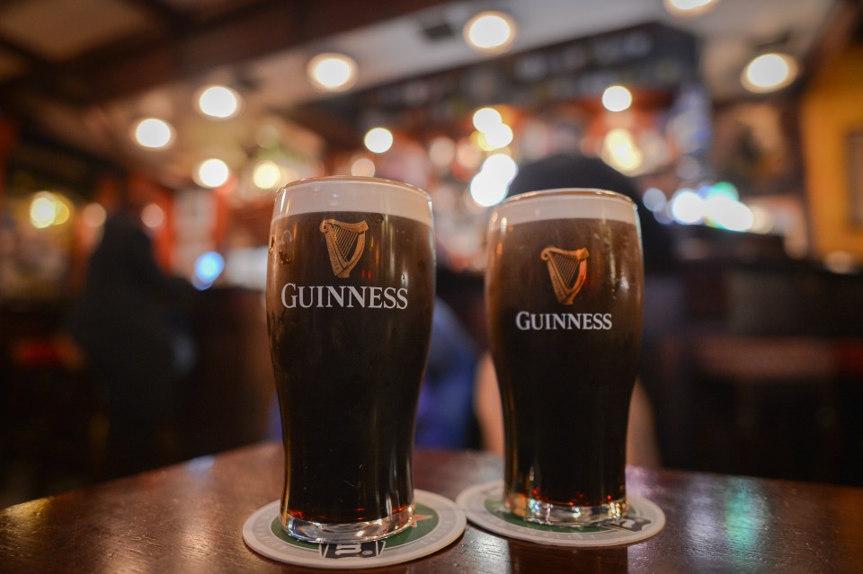 Two pints of Guinness in a Dublin pub.