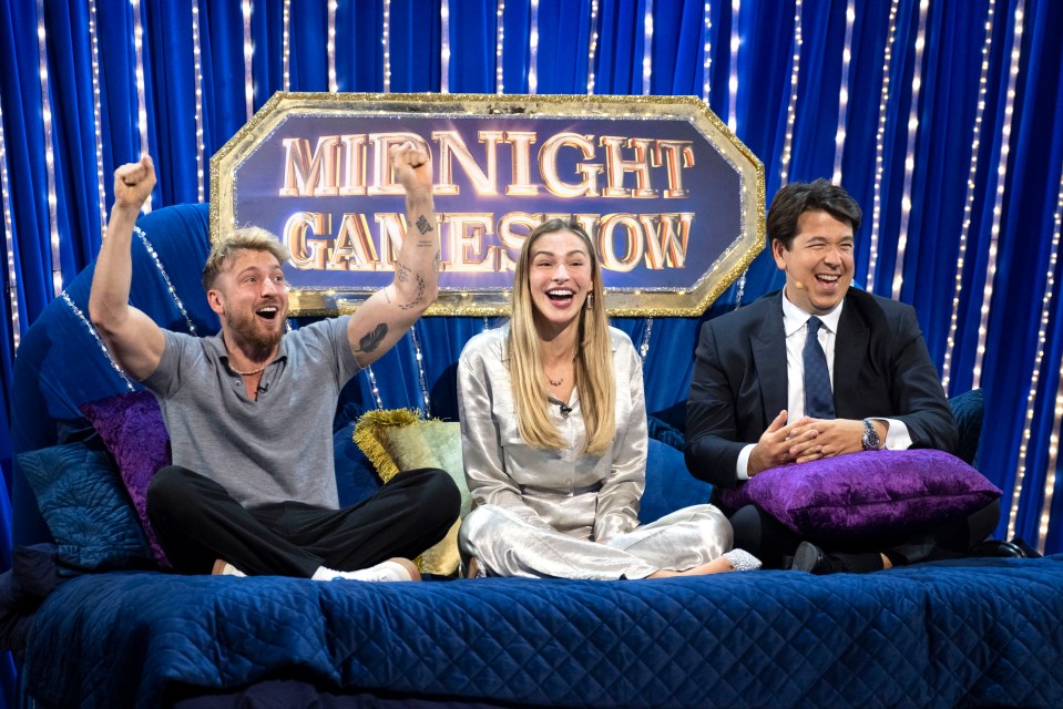 Sam Thompson, Zara McDermott, and Michael McIntyre on Michael McIntyre's Big Show Midnight Gameshow.