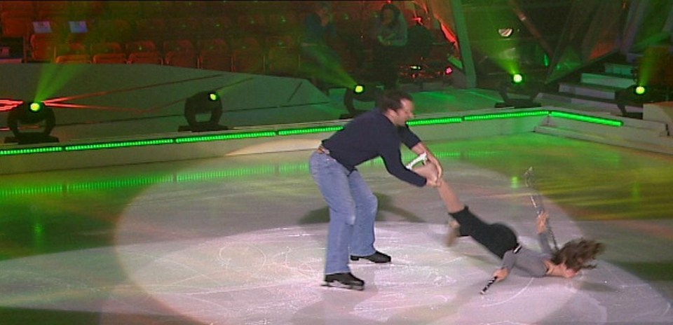 A woman falls on an ice rink during a Dancing on Ice rehearsal.