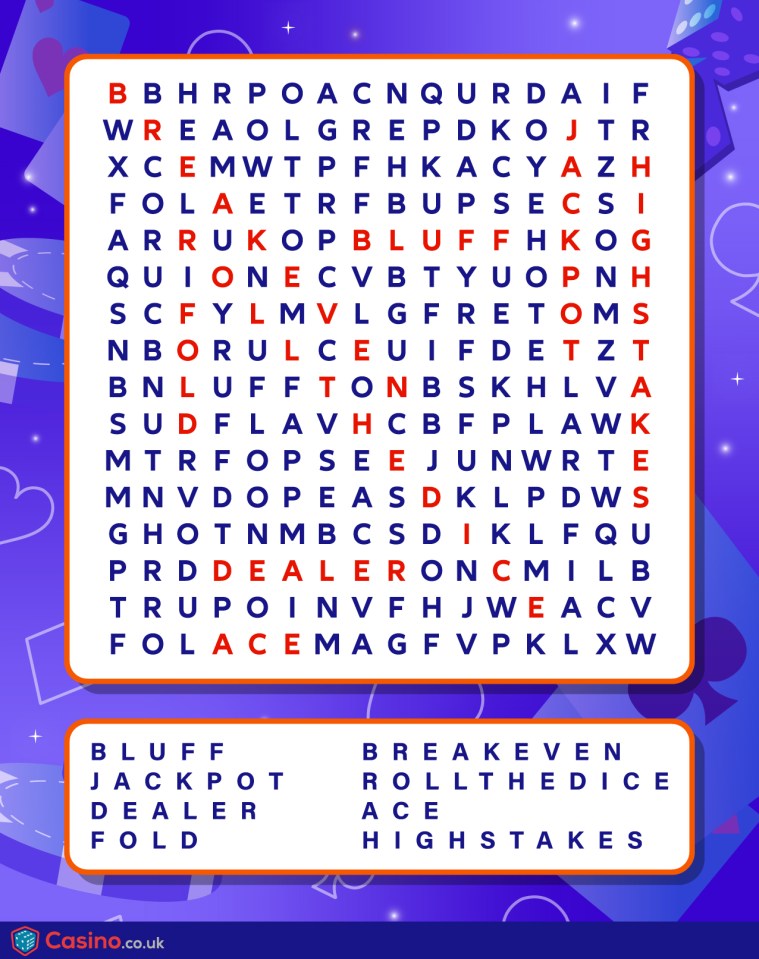 Word search puzzle with eight words to find.