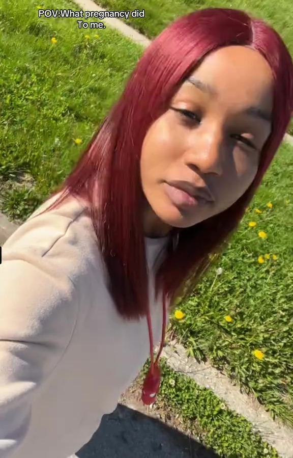 POV: What pregnancy did to me.  A woman with burgundy hair.