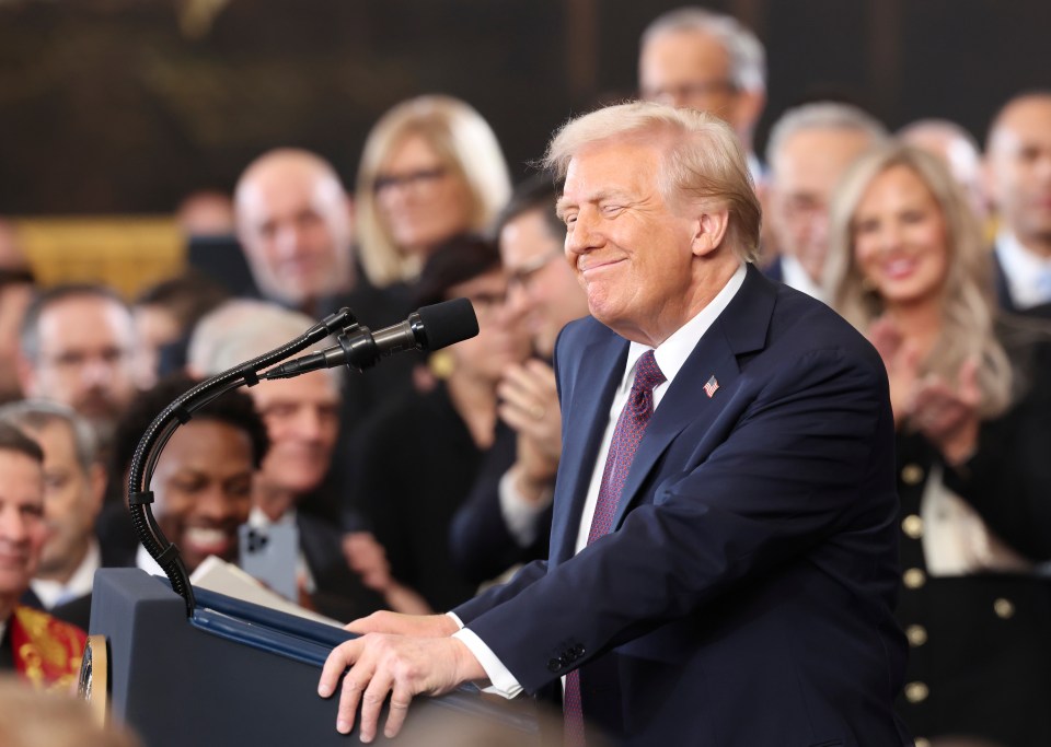 President Donald Trump speaking at a ceremony.