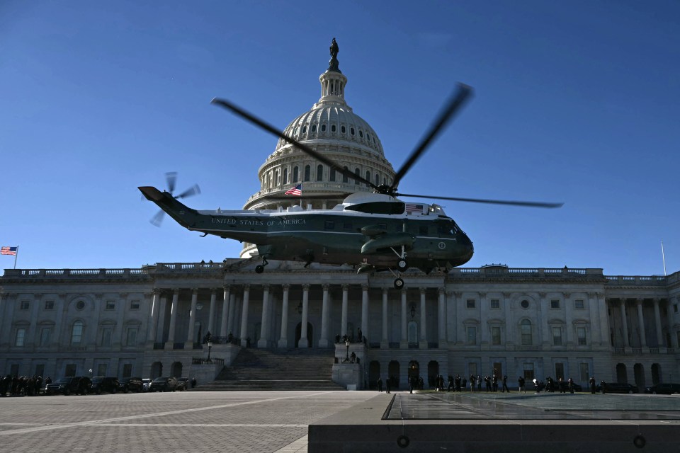 Marine One departing from the US Capitol.