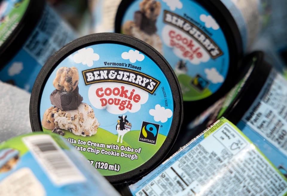 Close-up of a Ben & Jerry's Cookie Dough ice cream pint.