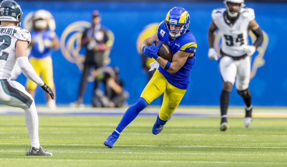 Rams wide receiver Cooper Kupp runs with the football during a game against the Philadelphia Eagles.