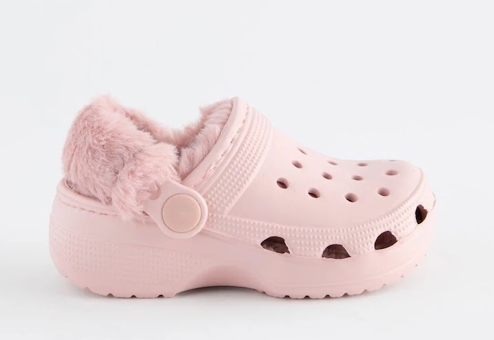 Pink fur-lined clog.