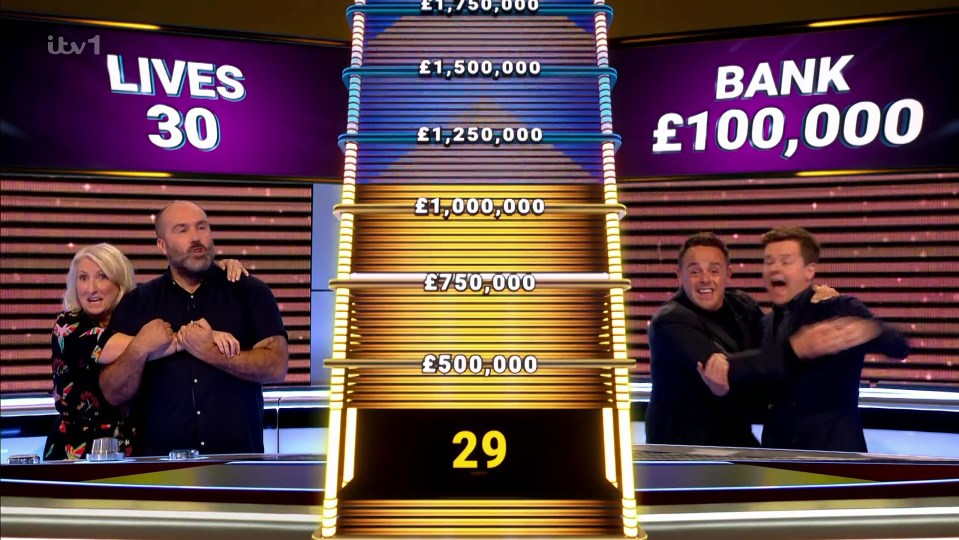 Screenshot from Ant & Dec's Limitless Win showing Helen and Charlie's £1 million win.