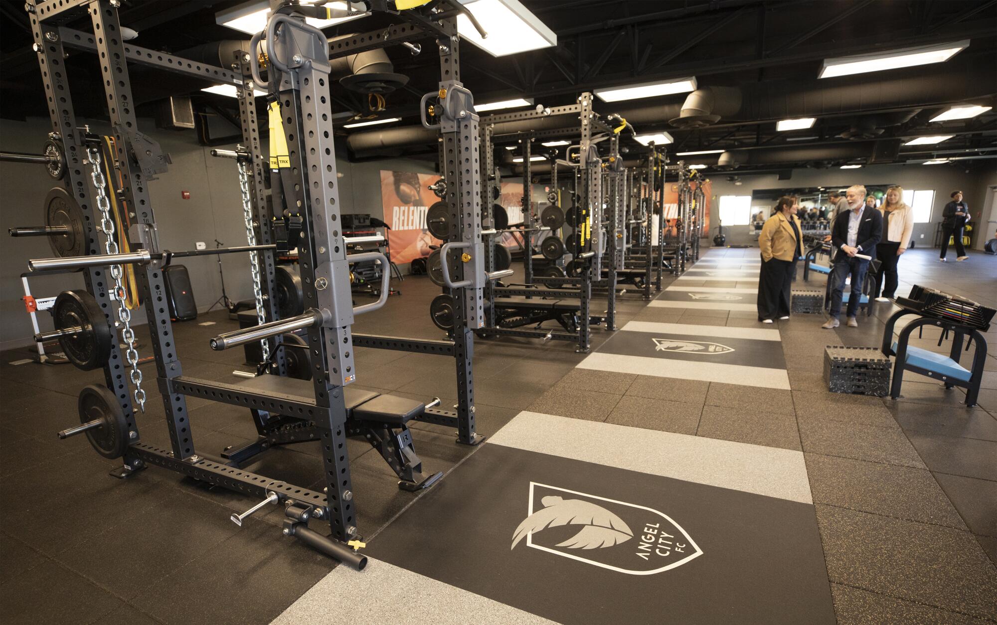 A view of the Angel City training center's weight room.